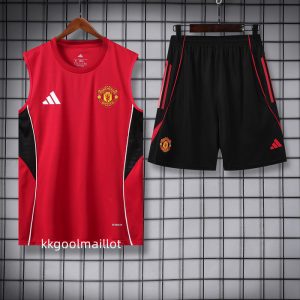 Ensemble Maillot Manchester United 2025 2026 noir rouge sans manches